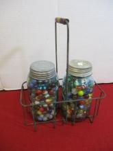 Vintage Marbles w/ Milk Bottle Caddy