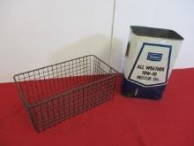 Sears 10 Quart Motor Oil Can w/ Wire Basket