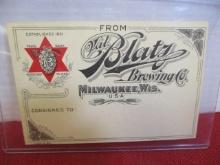 Blatz Brewing Milwaukee, WI Consigner Card