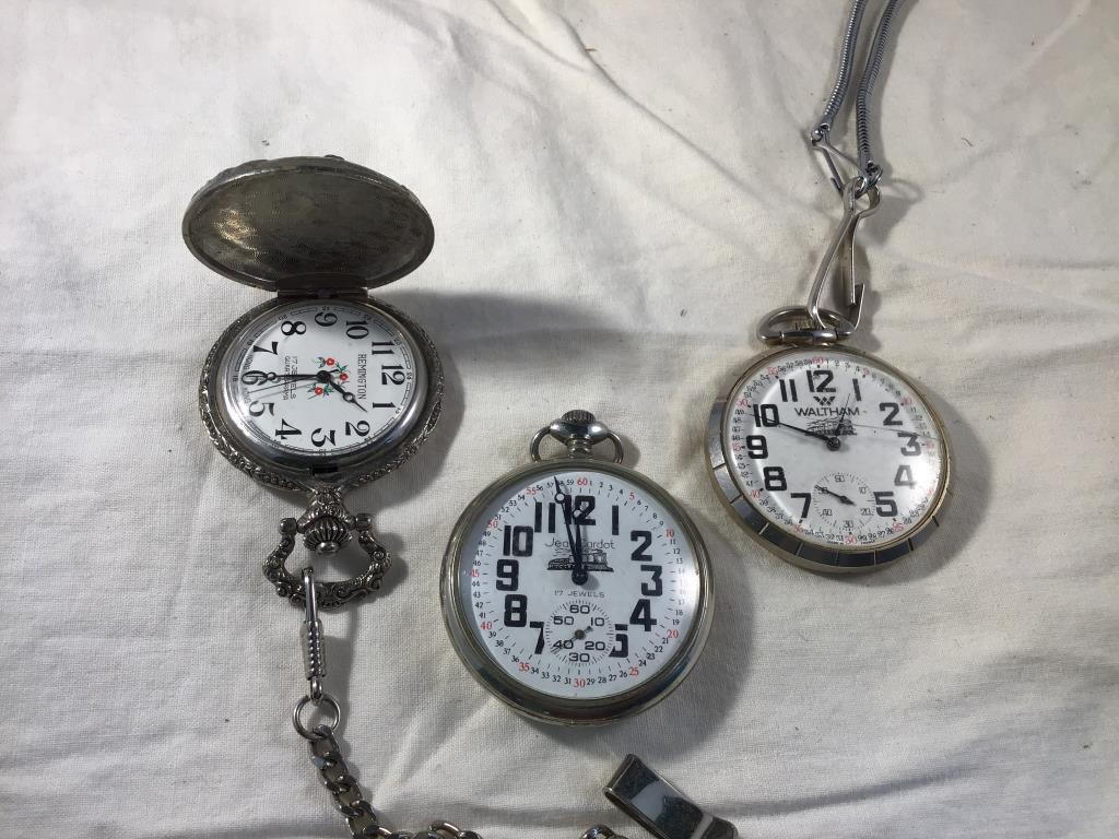 3 Pocket watches. Waltham, Cardot and Remington.
