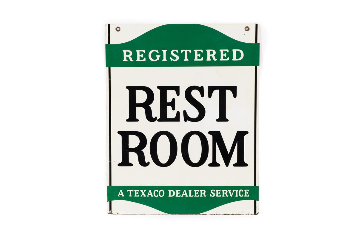 Texaco Registered Restrooms Tin Sign