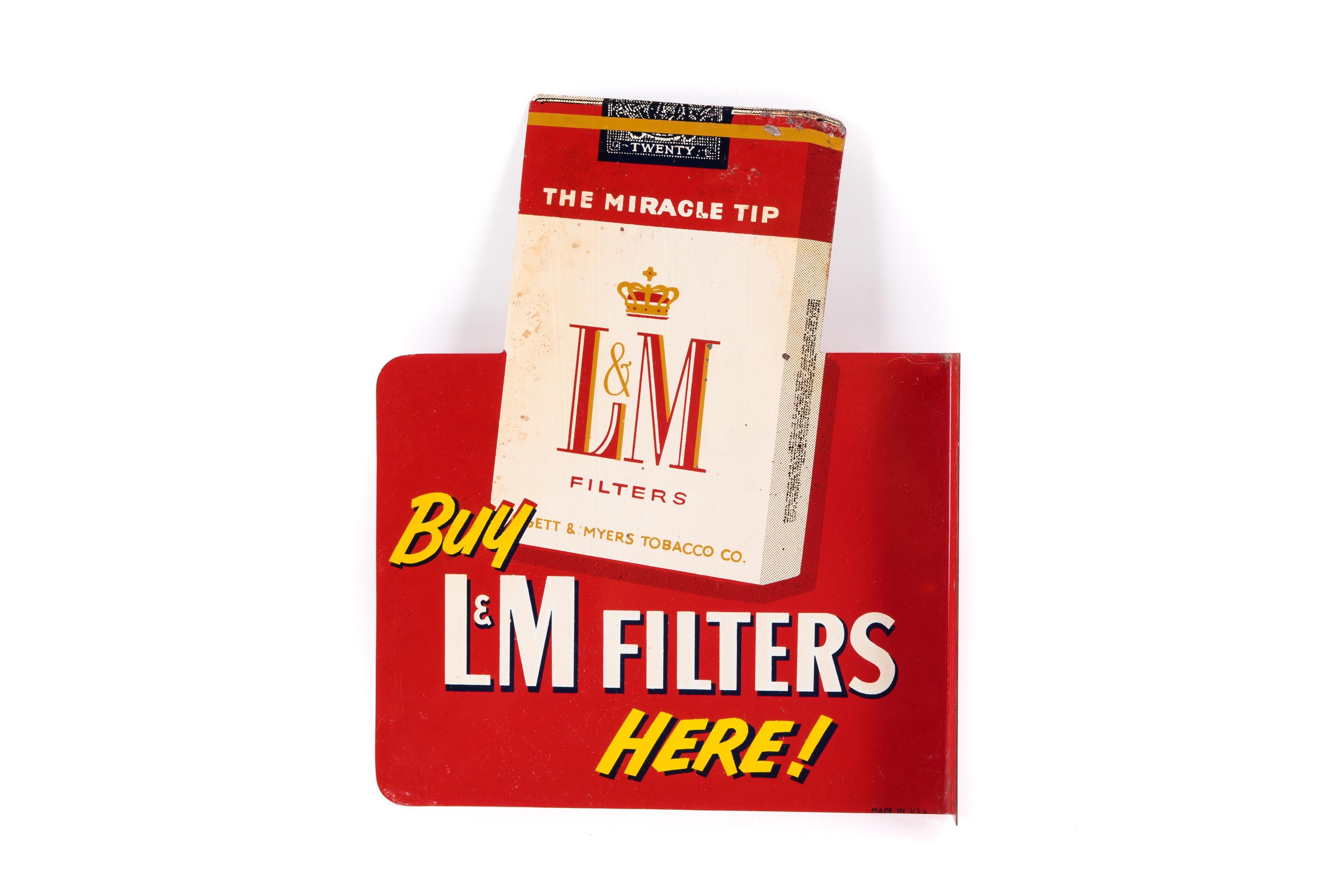 Buy L&M Filters/Chesterfield Here Tin Flange Sign