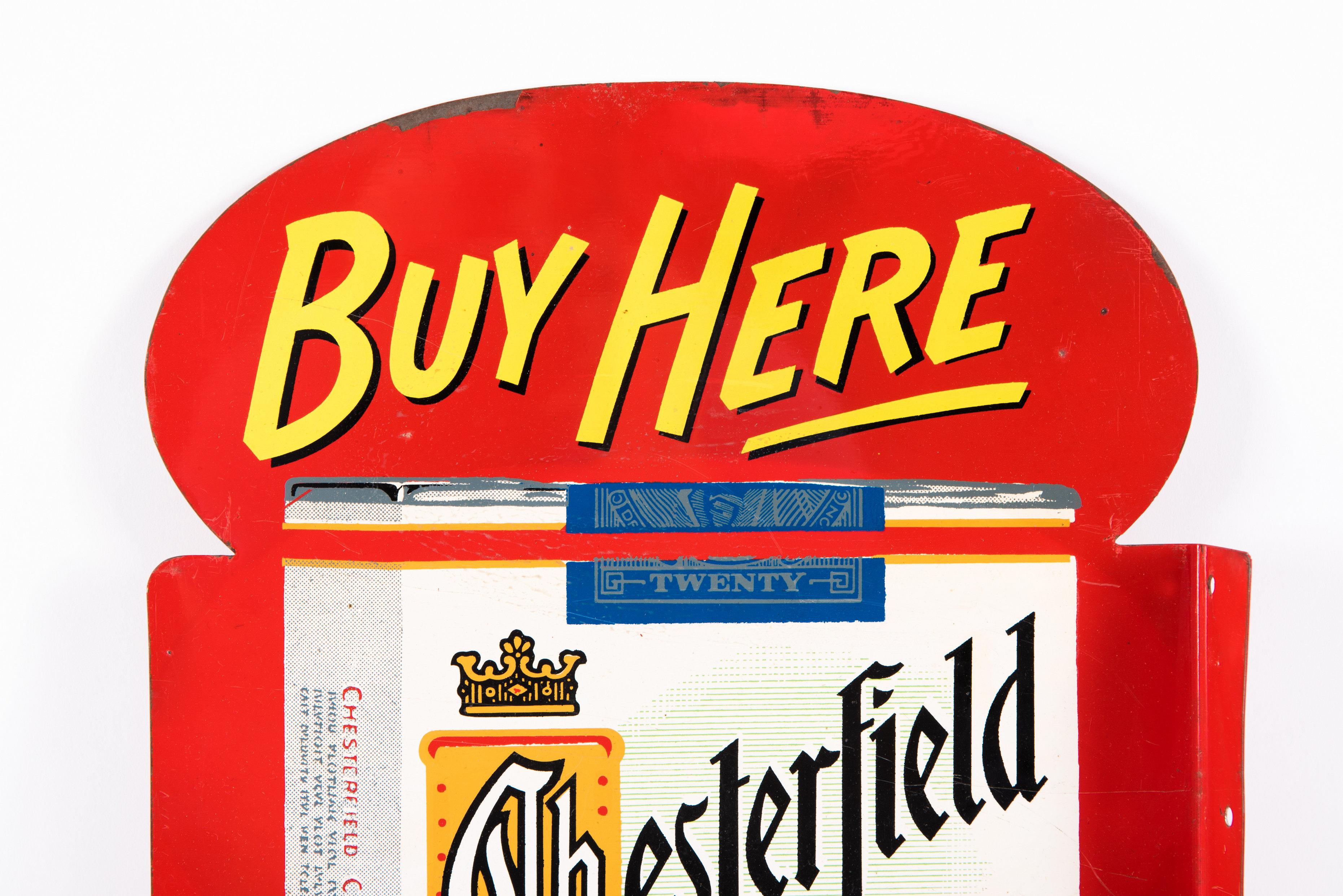Buy Chesterfield Here Tin Flange Sign