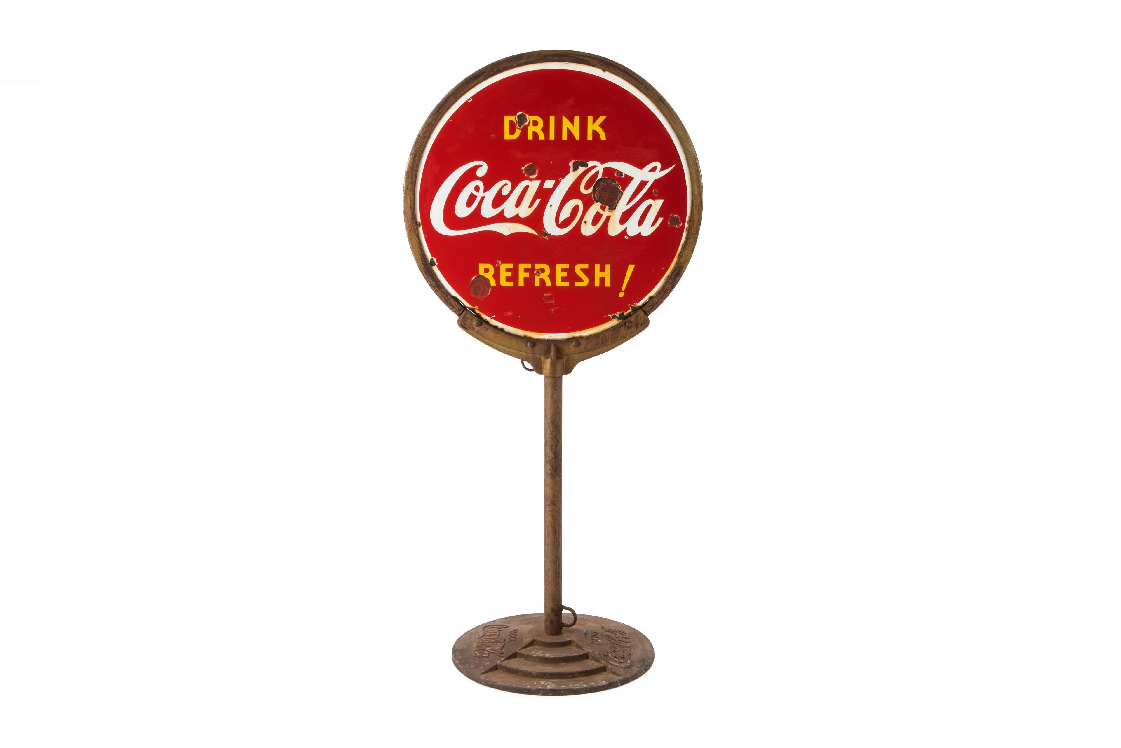 Drink Coca-Cola Refresh! Porcelain Curb Sign