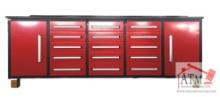 NEW 10' Work Bench, 15 Drawers & 2 Cabinets - Red