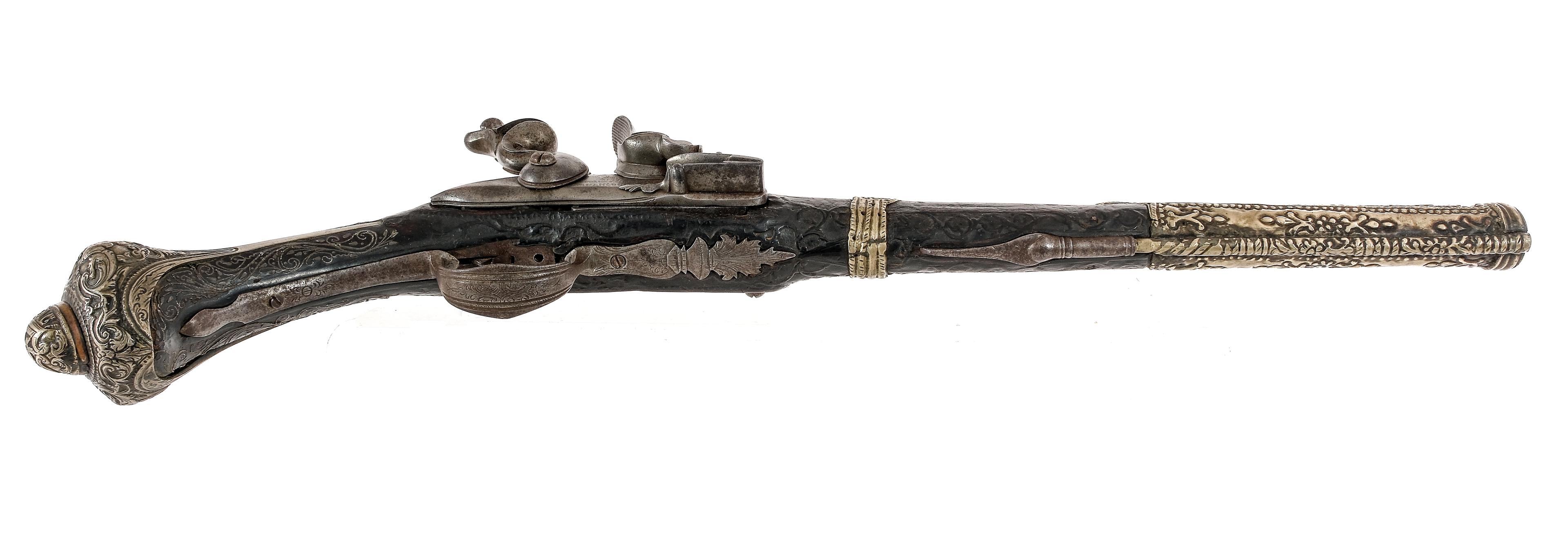 Greek or Ottoman Tin Alloy Gilt Flintlock Pistol