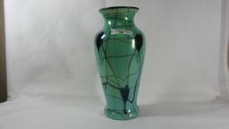Fenton Free- Hand 9.5" Turquoise Hanging Heartvase Antique green 9.5" vase
