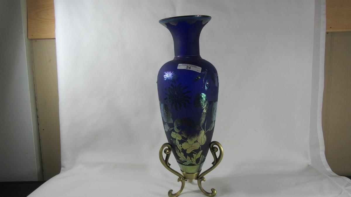 Fenton 14 1/2" Jeweled Sand Carved Amphora vase Spindler 2013 OOAK
