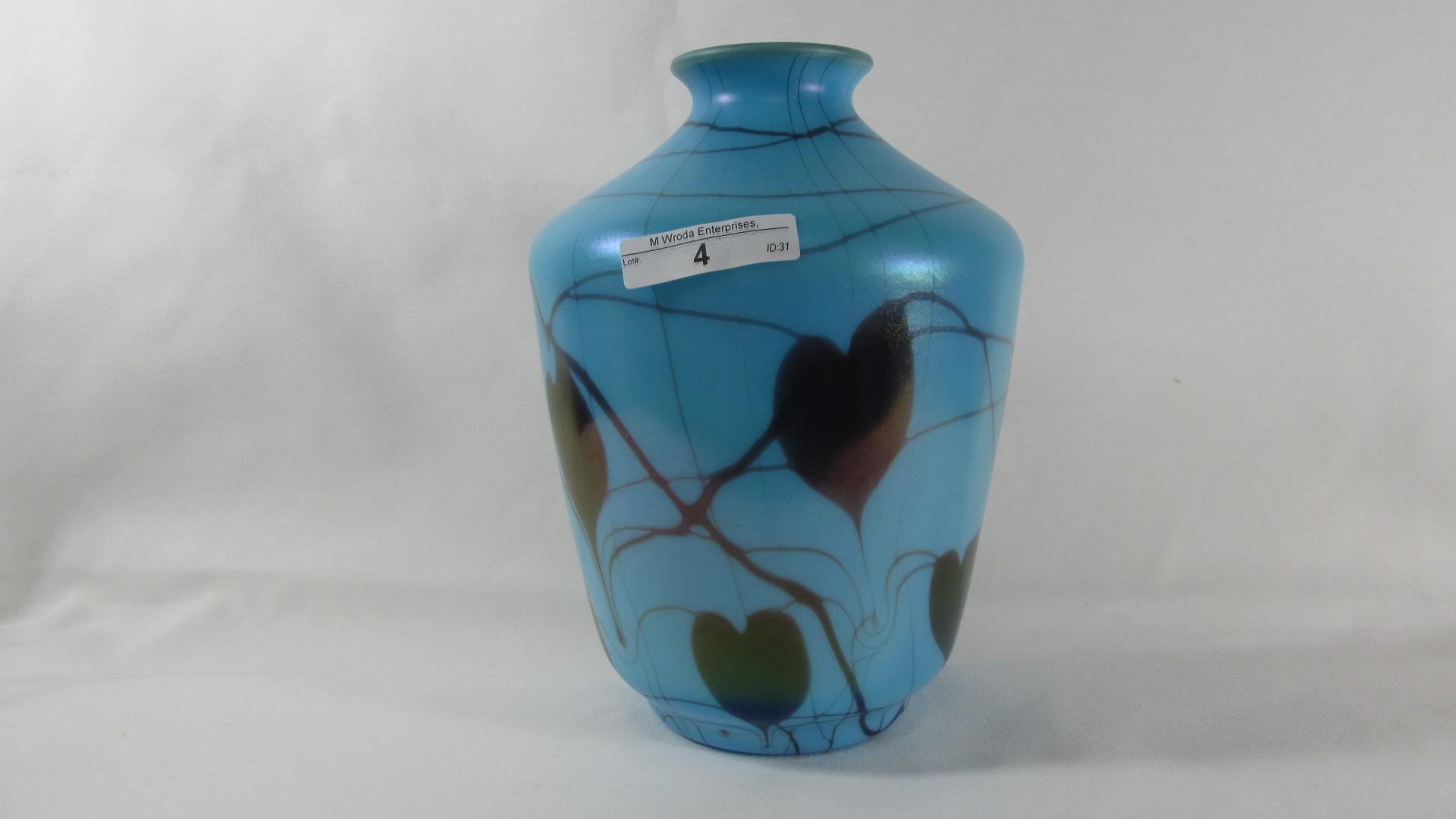 Fenton Free- Hand  8.5 " vase 8 x 6" robin egg blue hanging heart vase