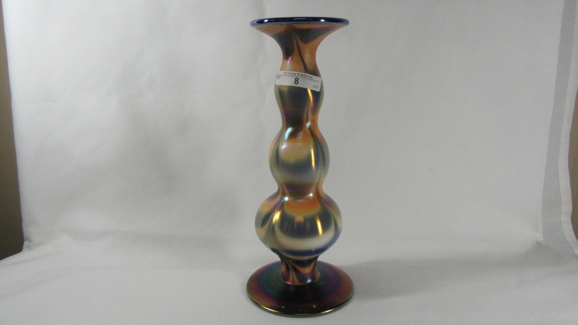 Imperial Free- Hand 10.5" Orange/Blue vase 10" vase w/ 3 bulbous center and