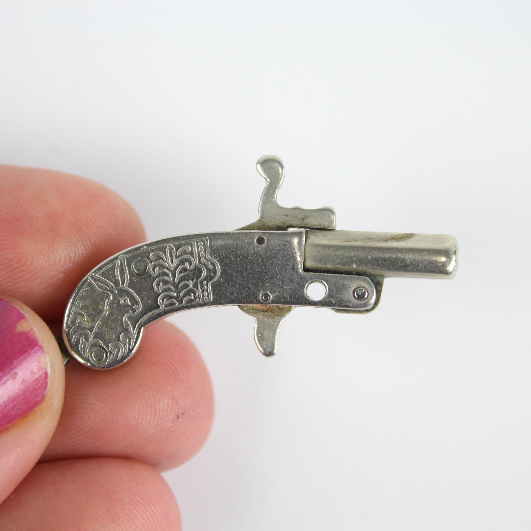 Vintage Rare Mini Pistol 2mm Pinfire Watch Fob Berloque