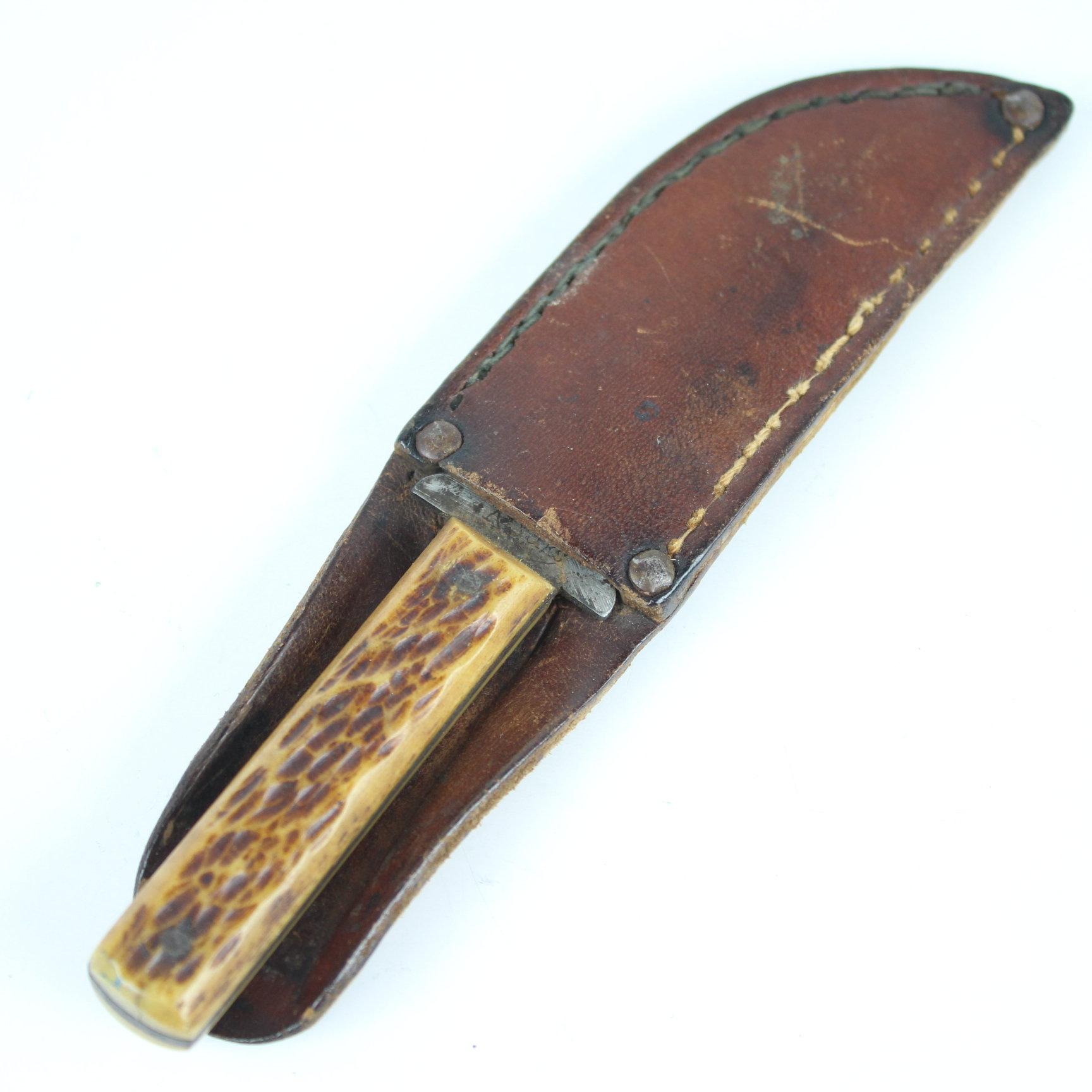 Vintage Stag Handle 5.5" Fixed Blade Hunting Knife