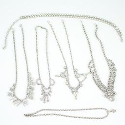 Vintage Ladies Clear Rhinestone Necklace Costume Jewelry Lot