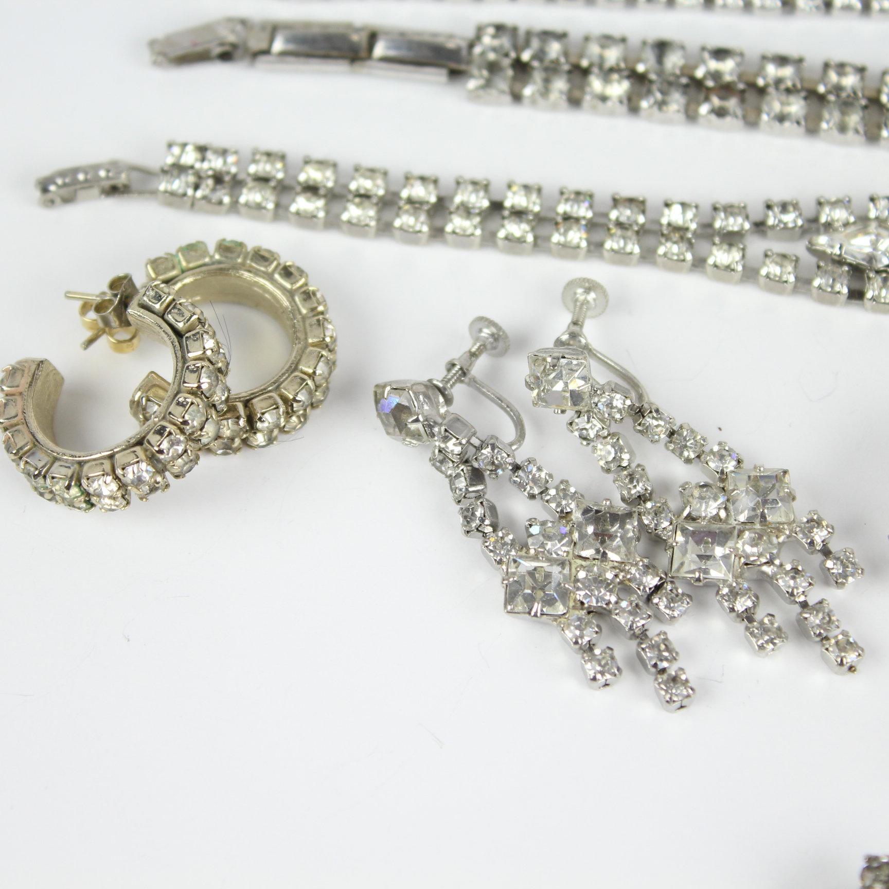 Vintage Clear Rhinestone Costume Jewelry Lot Bracelets and Earrings