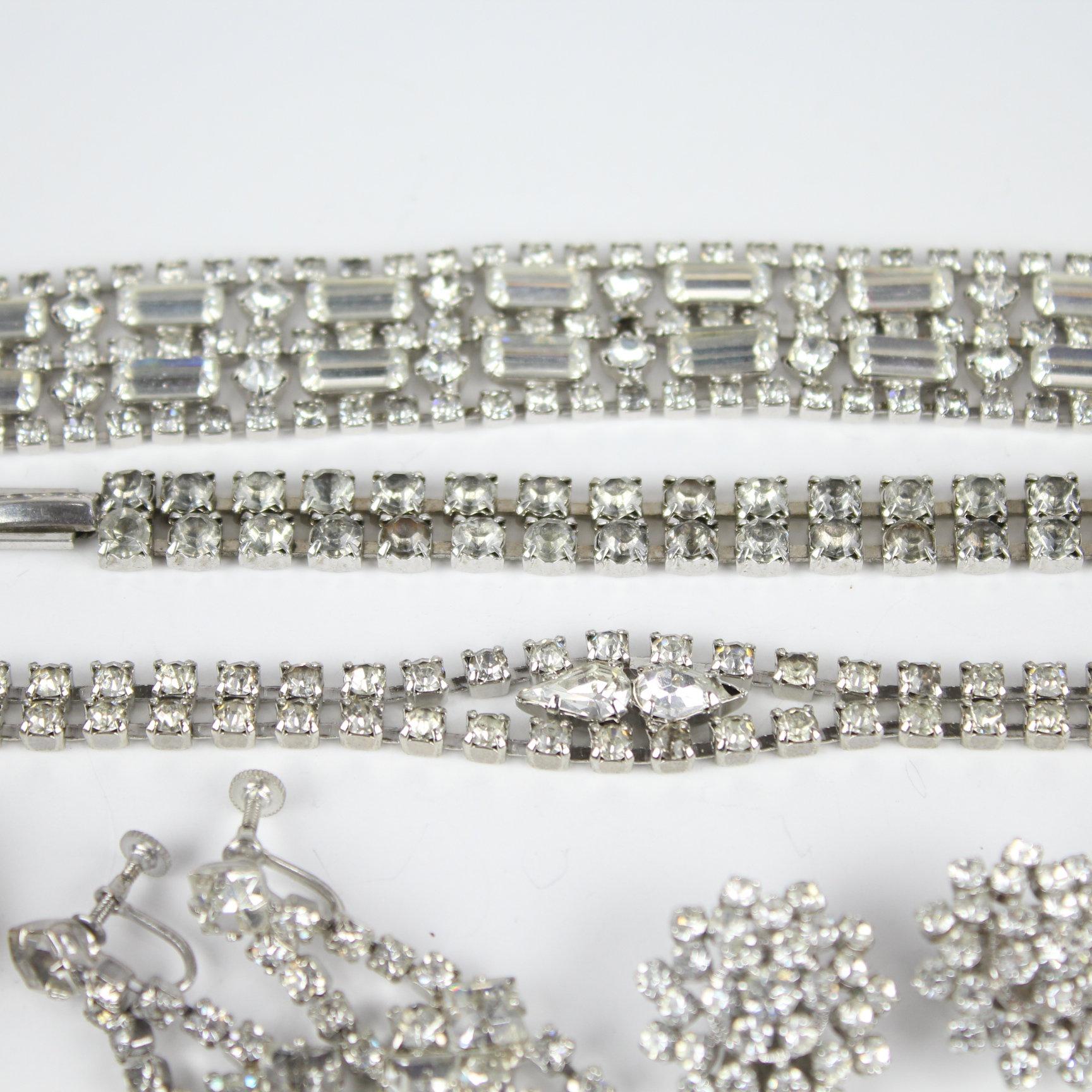Vintage Clear Rhinestone Costume Jewelry Lot Bracelets and Earrings