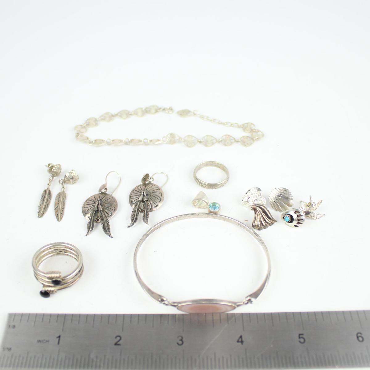 Group of Sterling Silver Jewelry Some Navajo 37 Grams