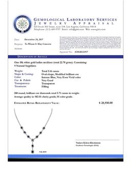 14k White Gold 5.16ct Sapphire 5.71ct Diamond Necklace