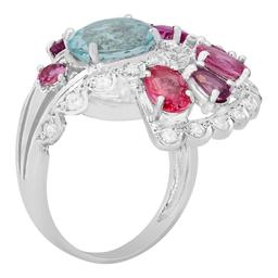 14k White Gold 3.04ct Aquamarine 5.36ct Pink Sapphire 1.02ct Diamond Ring
