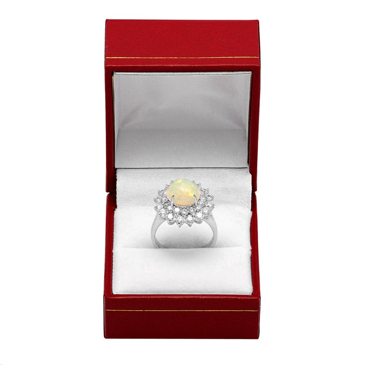 14k White Gold 2.75ct White Opal 1.92ct Diamond Ring