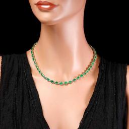 14K Yellow Gold 31.94ct Emerald and 1.68ct Diamond Necklace