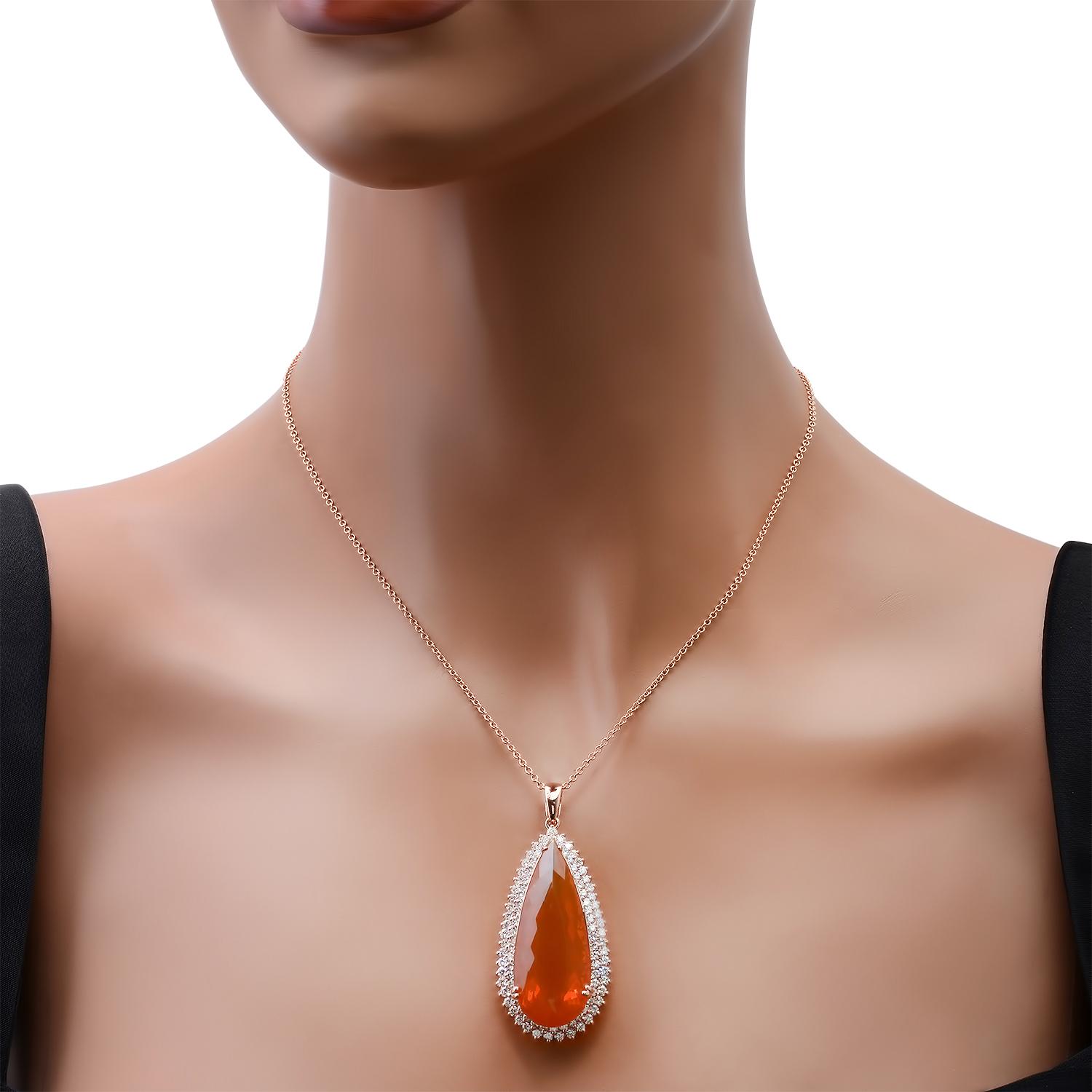 14K Yellow Gold Setting with 25.83ct Fire Opal and 3.14ct Diamond Pendant