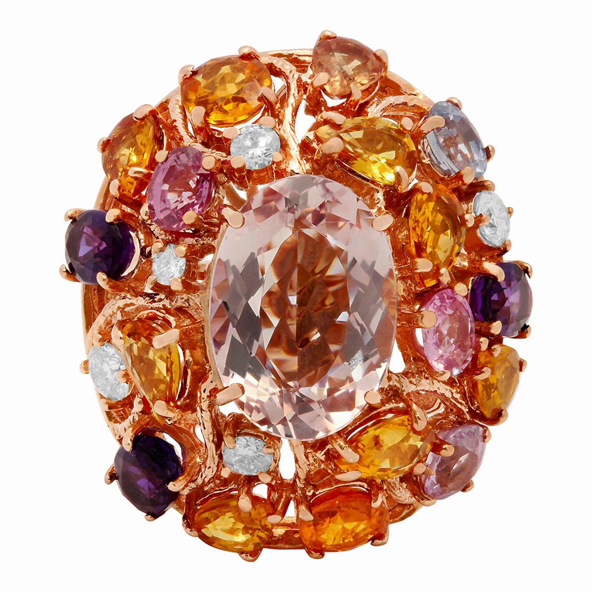 14k Rose Gold 7.50ct Morganite 5.78ct Sapphire 0.58ct Diamond Ring