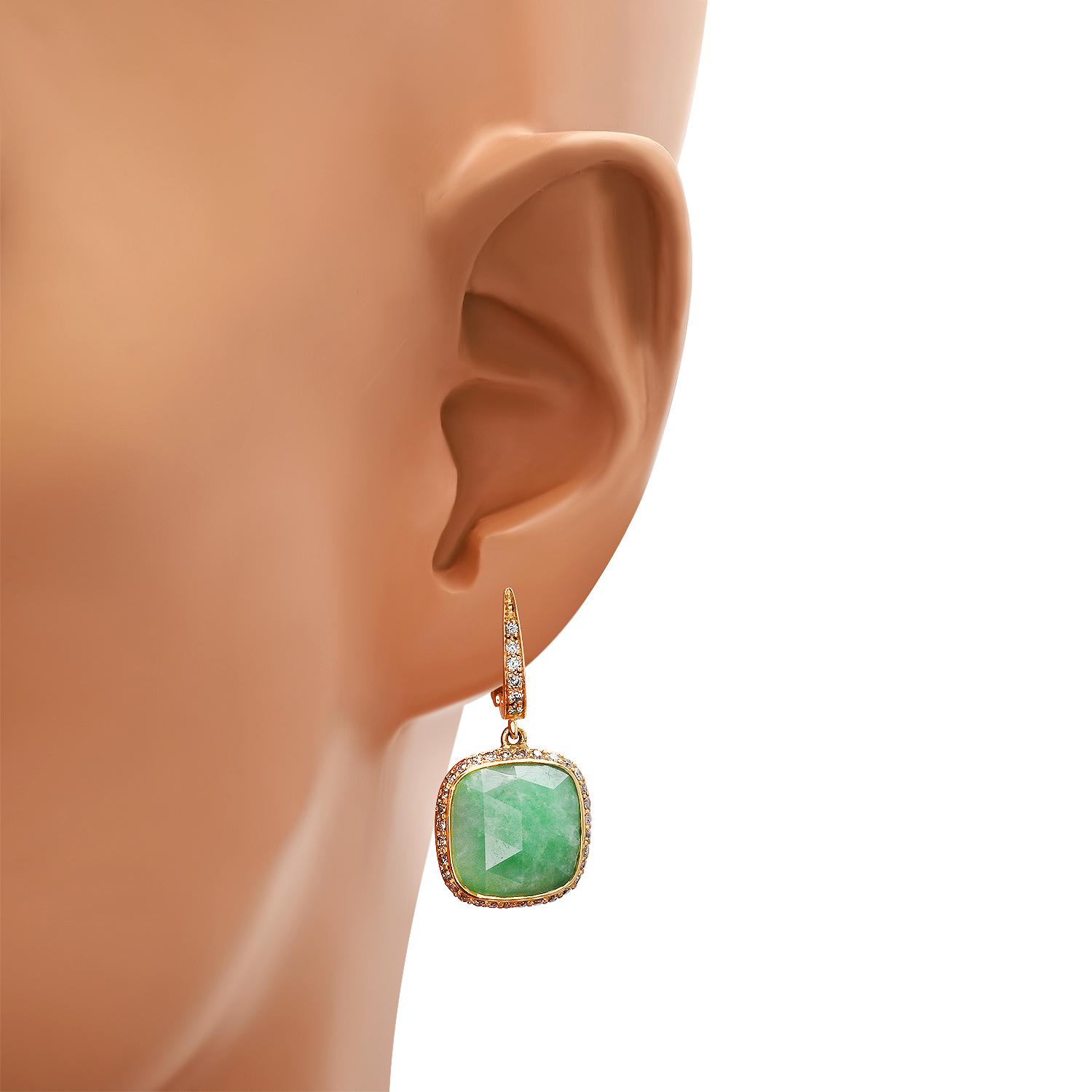 18K Yellow Gold Setting with 9.47ct Jadeite and 0.71ct Diamond Earrings
