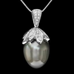 14K Gold Grey Tahitian Pearl 1.26ct Diamond Pendant