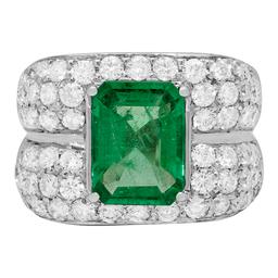 14k White Gold 3.46ct Emerald 3.68ct Diamond Ring