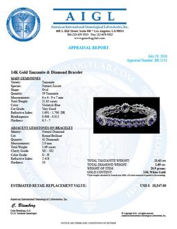 14k 21.63ct Tanzanite 1.69ct Diamond Bracelet