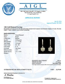 14k Gold 3.19ct Diamond Earrings