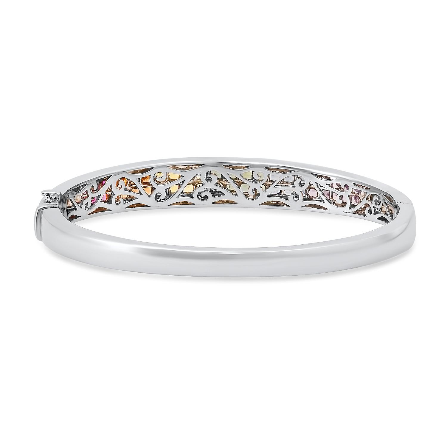 14K White Gold Setting with 4.11ct Multi Colored Sapphire and 0.36ct Diamond Bangle Bracelet