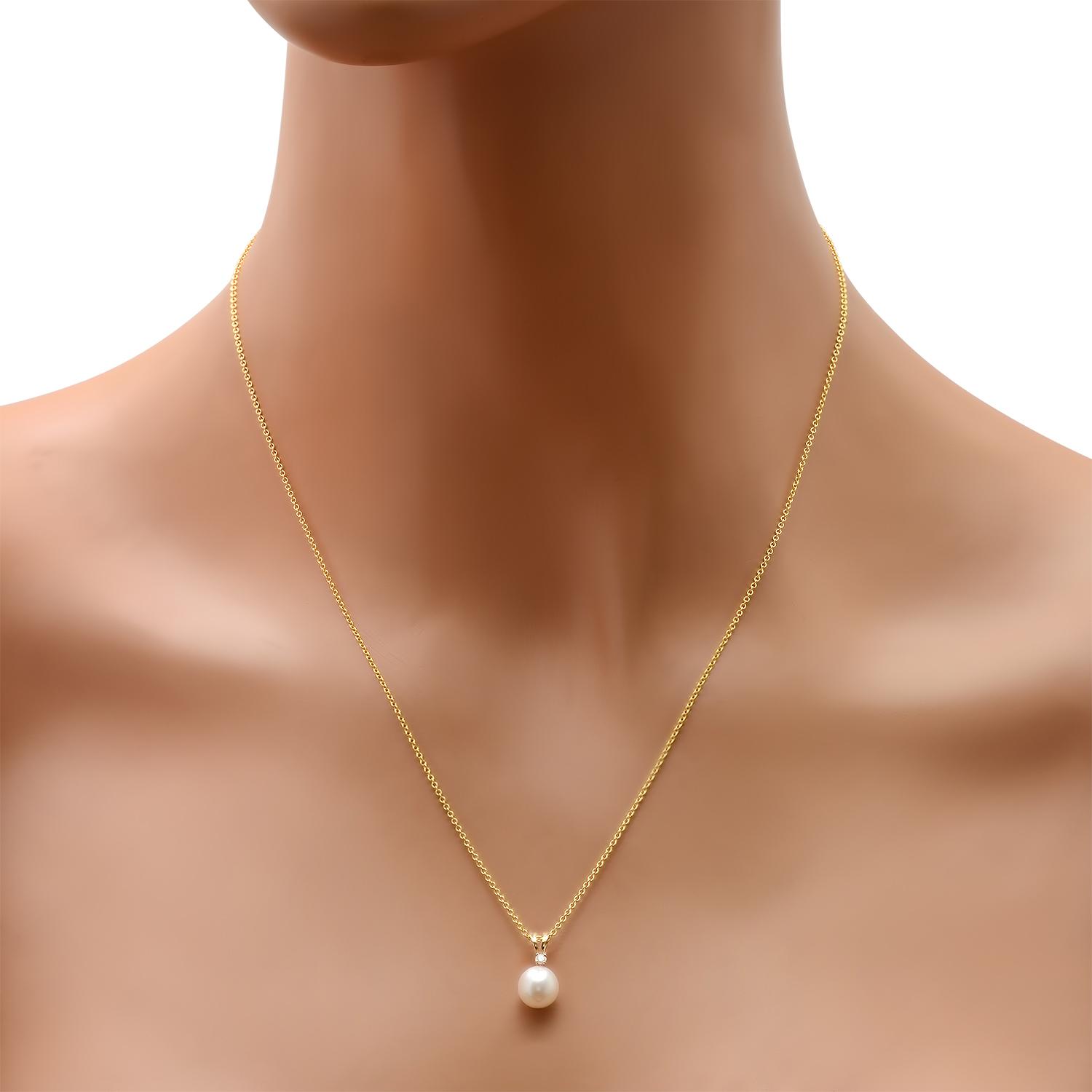 14K Yellow Gold Pearl and Diamond Pendant