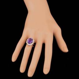 14K Rose Gold 5.42ct Amethyst and 1.57ct Diamond Ring
