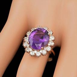 14K Rose Gold 5.42ct Amethyst and 1.57ct Diamond Ring