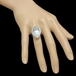 14K White Gold 11.12ct Aquamarine and 1.21ct Diamond Ring