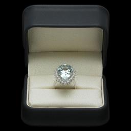 14K White Gold 11.12ct Aquamarine and 1.21ct Diamond Ring