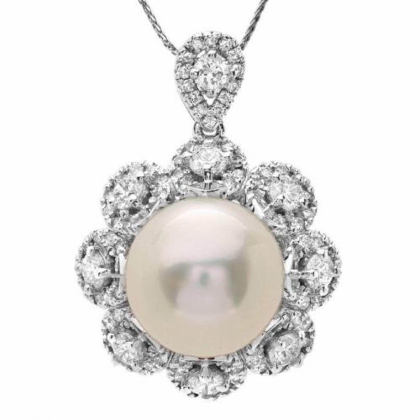 14K Gold 14mm South Sea Pearl and 3.16ct Diamond Pendant