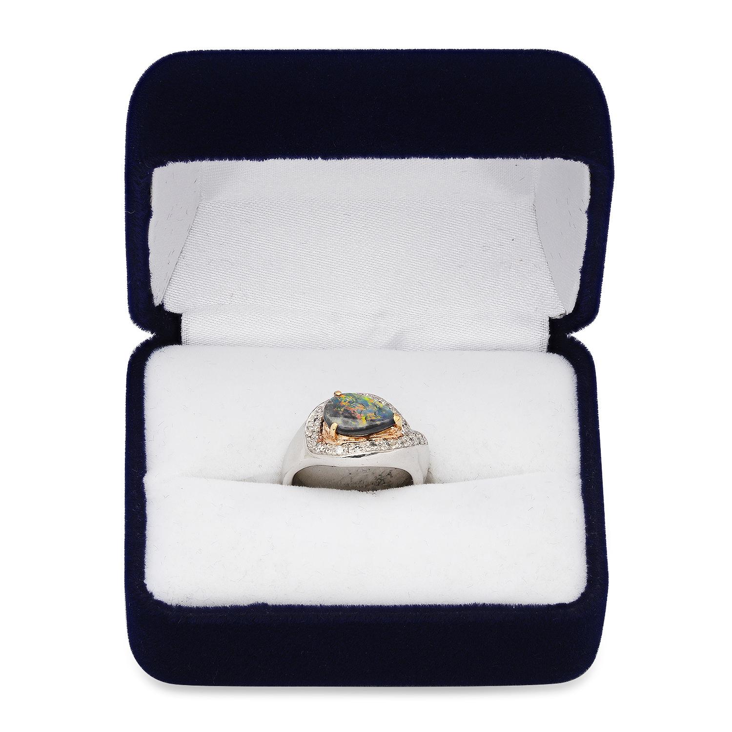 Platinum and 18K Yellow Gold Setting with 0.80ct Opal and 0.19ct Diamond Ladies Ring