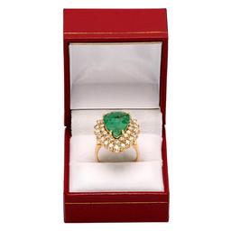 14k Yellow Gold 5.30ct Emerald 2.71ct Diamond Ring