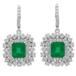 14k White Gold 5.72ct Emerald 5.69ct Diamond Earrings