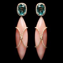 14k Rose Gold 30.66ct Rose Quartz 9.13ct Zircon 1.10ct Diamond Earrings