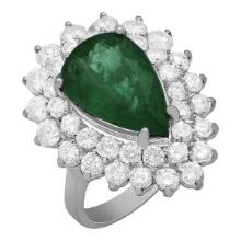 14k White Gold 5.20ct Emerald 2.78ct Diamond Ring