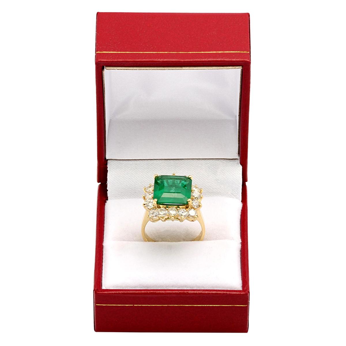 14k Yellow Gold 5.09ct Emerald 2.21ct Diamond Ring