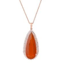 14K Yellow Gold Setting with 25.83ct Fire Opal and 3.14ct Diamond Pendant