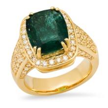 14K Yellow Gold 5.87ct Emerald and 1.43ct Diamond Ring