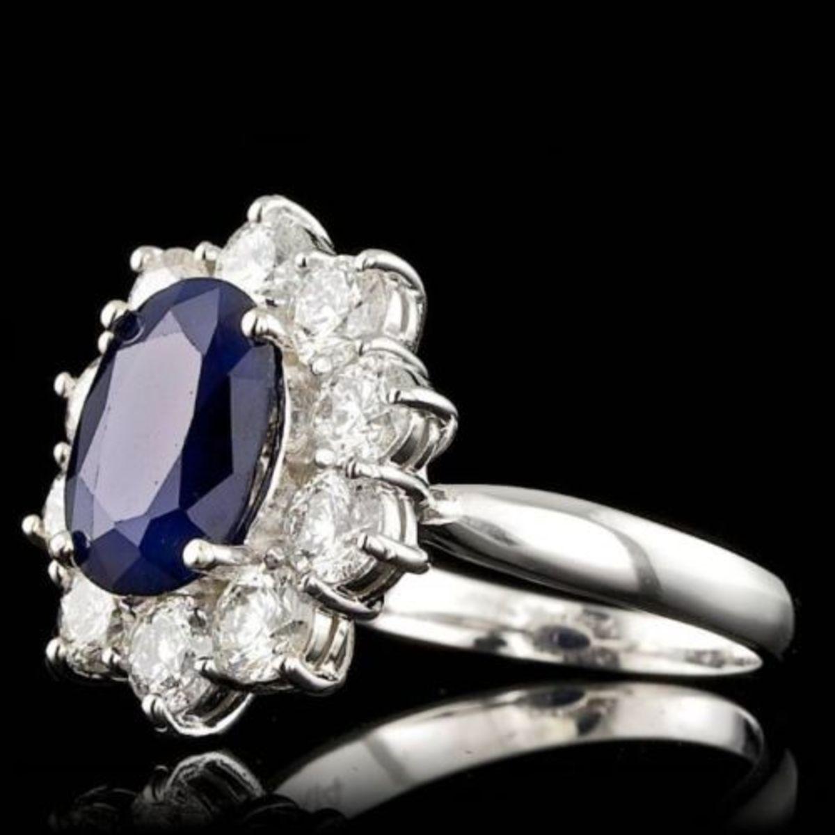 14K White Gold 3.21ct Sapphire and 2.07ct Diamond Ring