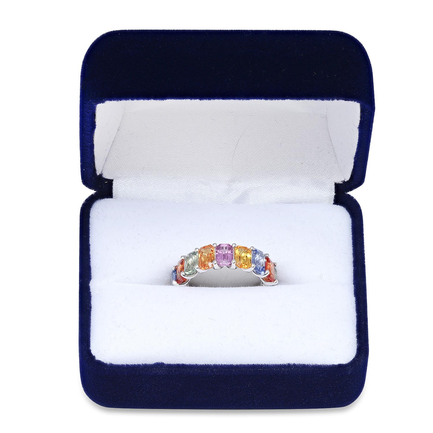 14K White Gold and 4.51ct Multi colored Sapphire Eternity Band