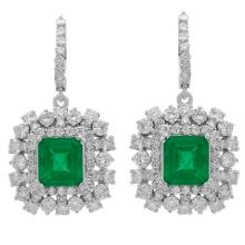 14k White Gold 5.72ct Emerald 5.69ct Diamond Earrings