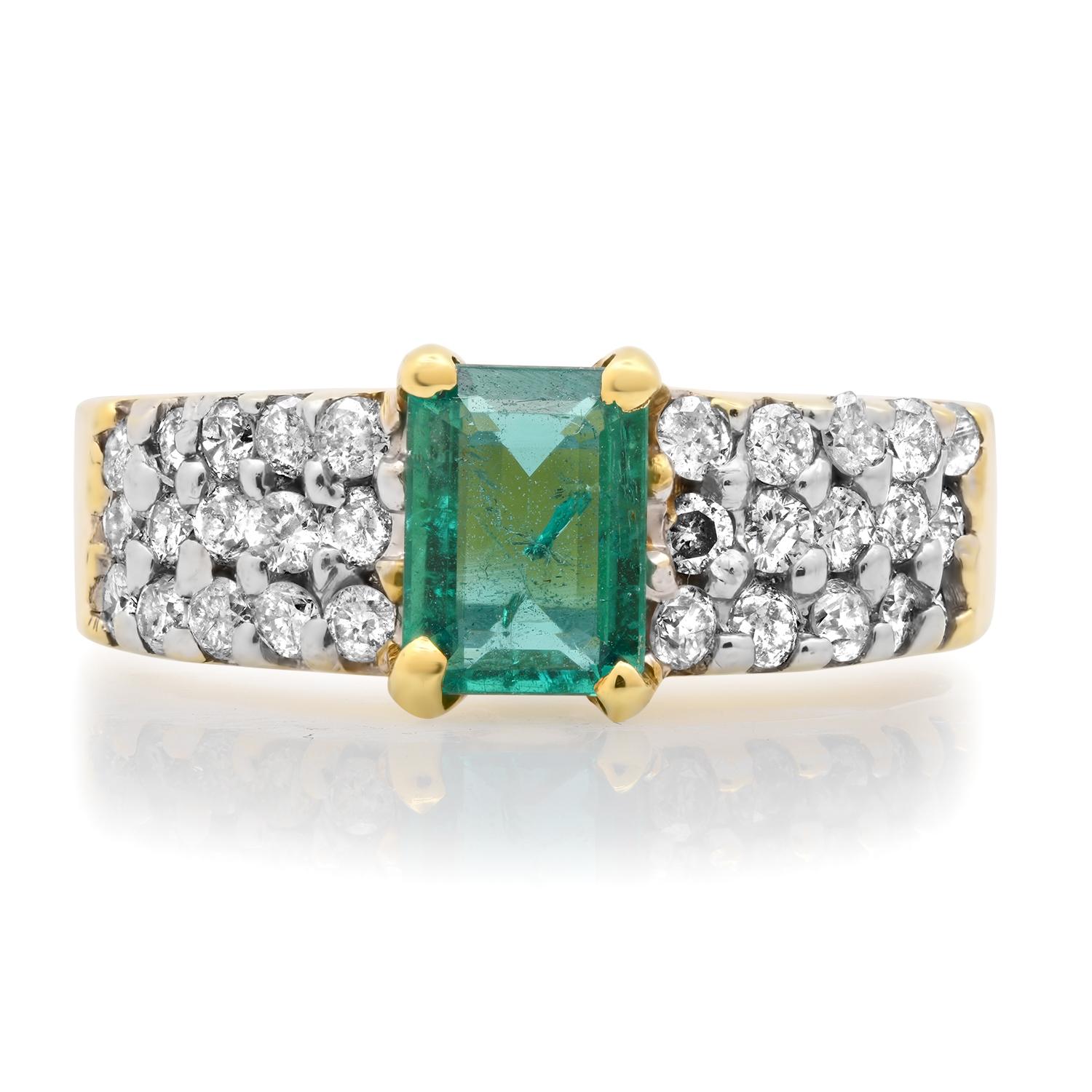 18K Yellow Gold Setting with 1.00ct Emerald and 0.75ct Diamond Ring